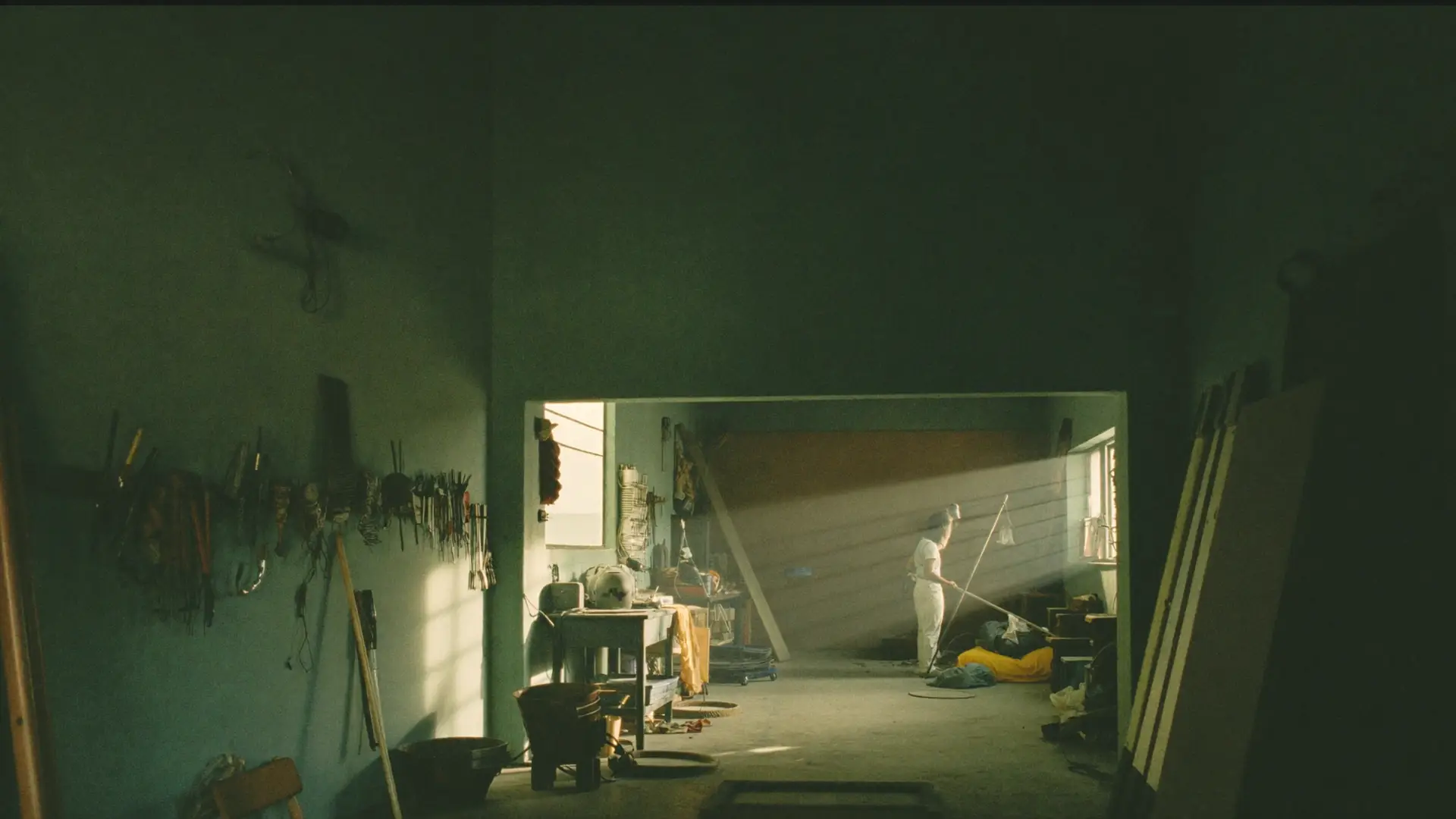 A workshop at dawn, everything already in order before the day starts.