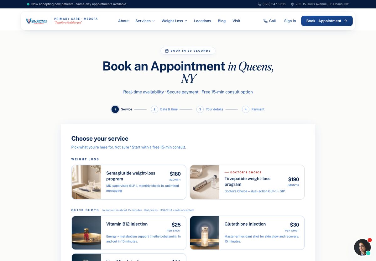 Booking, on the site — Dr. Bryant Medical Practice