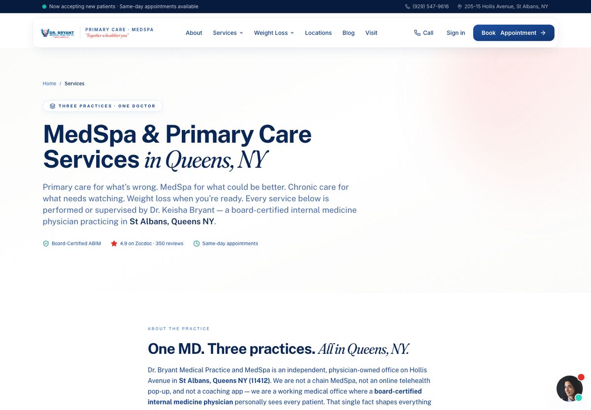 A page per treatment — Dr. Bryant Medical Practice